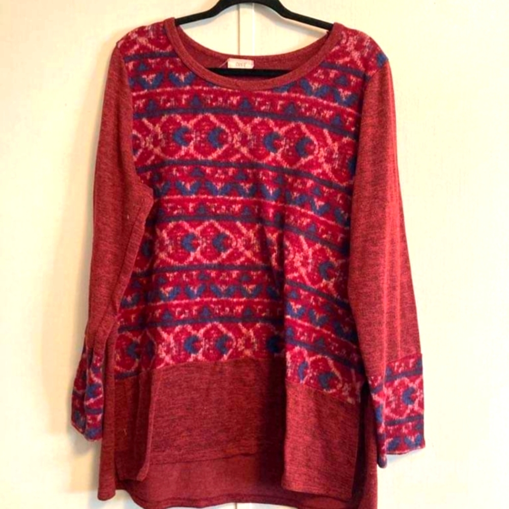 Oddy Sweater, maroon and blue, 2X